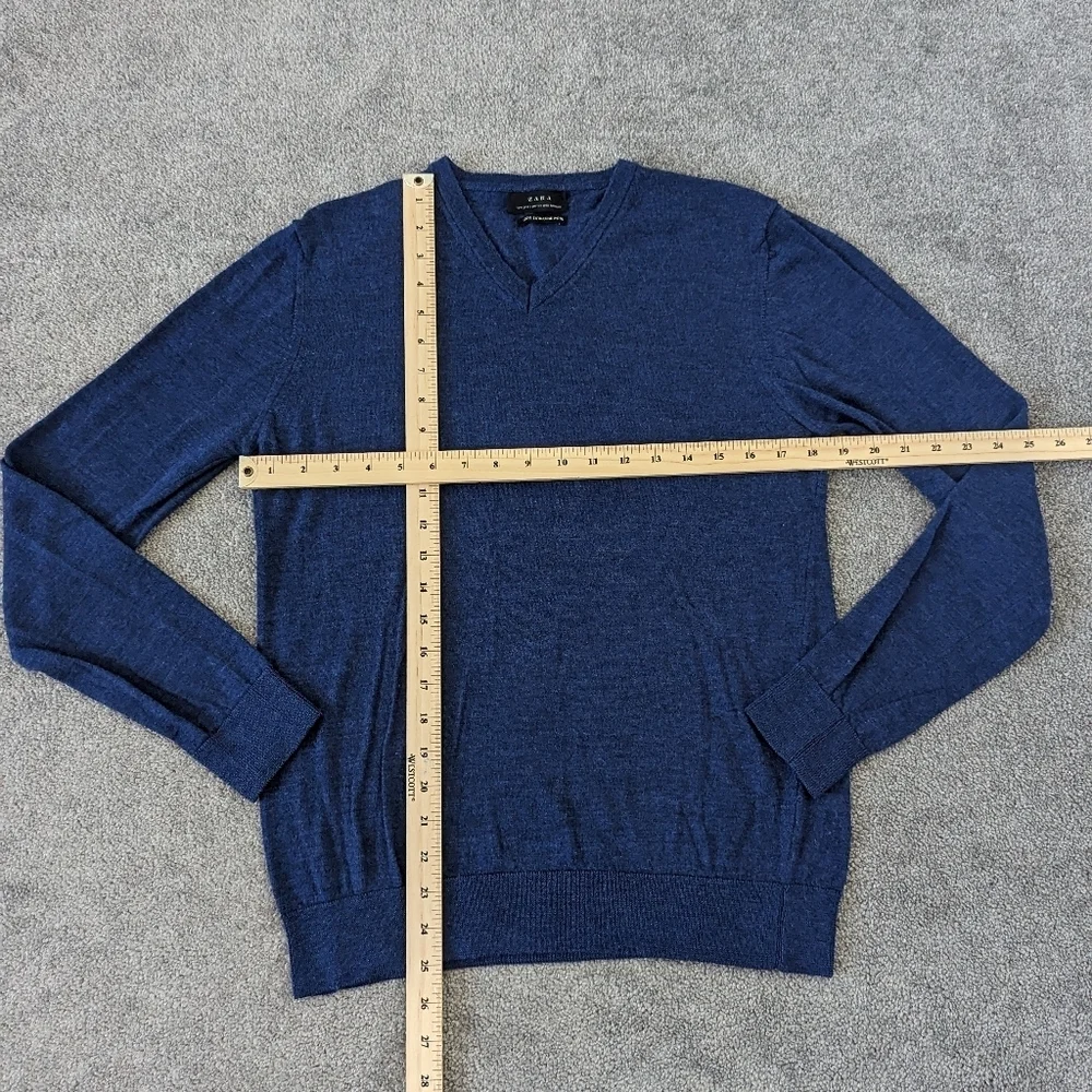Zara Wool Blue V-neck Sweater Women's Large - Picture 6 of 8